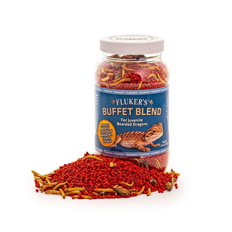 Fluker's Buffet Blend – Alimentation omnivore pour dragon barbu jeune (grillons, vers de farine, pellets) 125 g
