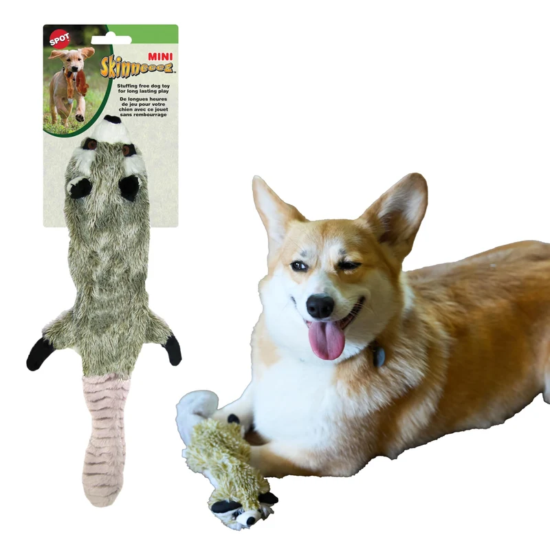 SPOT Skinneeez Raccoon – Jouet sans rembourrage 14 pouces avec sifflet pour petits et moyens chiens