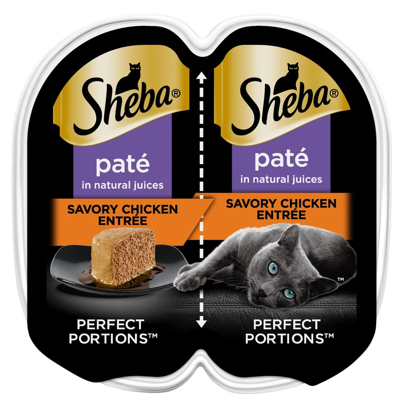 Sheba Perfect Portions Pâté Poulet Savoureux – Duo de Plateaux 2,6 oz pour Chat