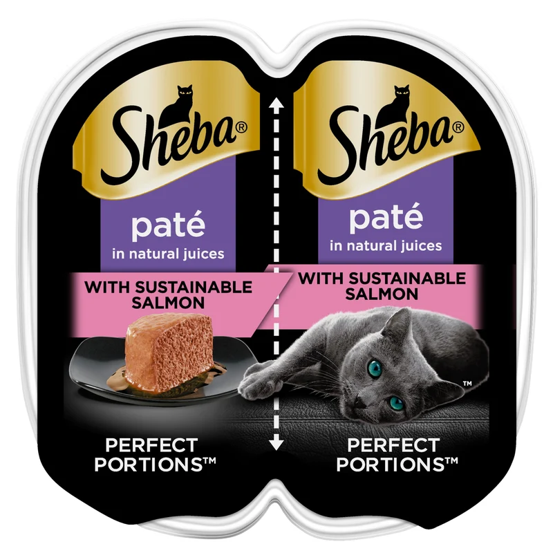 Sheba Portions Parfaites – Pâté pour Chat au Saumon Durable, Lot Double 2 x 74 g