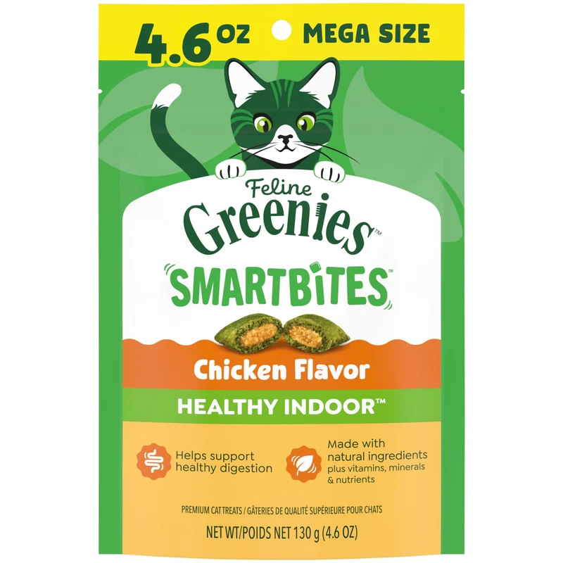 Greenies Feline Smartbites – Friandises pour chats d'intérieur au poulet, pack 4,6 oz