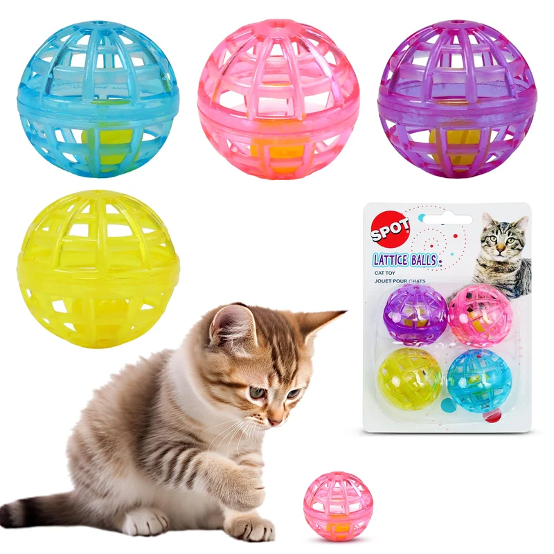 SPOT Balles à Treillis pour Chat — Jouets à Cloche Colorés, 1,5 pouce, Lot de 4