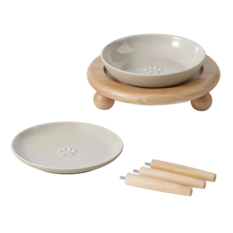 Havniva Assiettes en Céramique pour Chat – Bol Nourriture et Eau Réglable, 2 Styles de Support