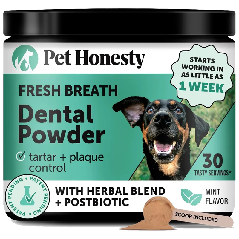 Pet Honesty – Poudre dentaire pour chiens : Haleine fraîche, nettoyage des dents et réduction de la plaque (30 portions)