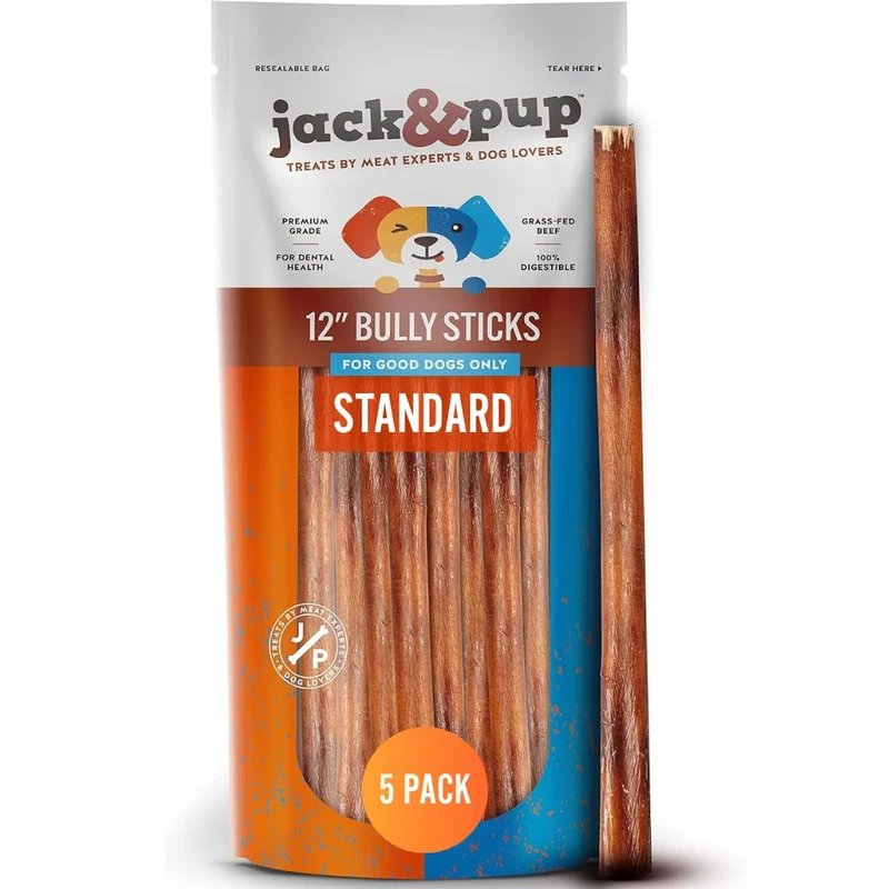 Jack&Pup Bâtonnets Bully 12 pouces – 5 pièces pour chiens moyens et grands