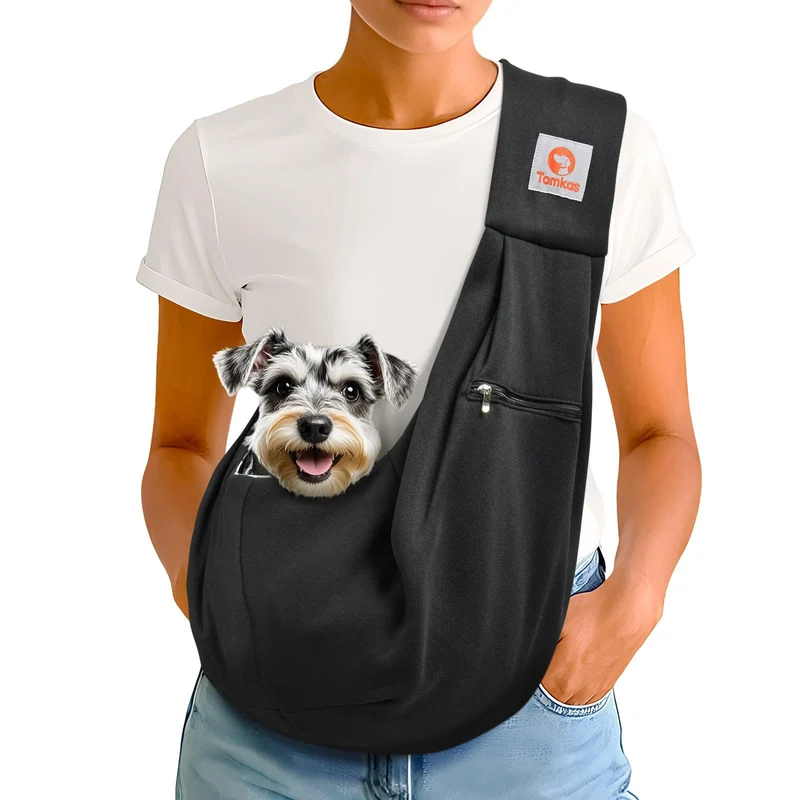 Tomkas sling pour petit chien – poche zippée et sangle classique – 3 à 10 livres – noir