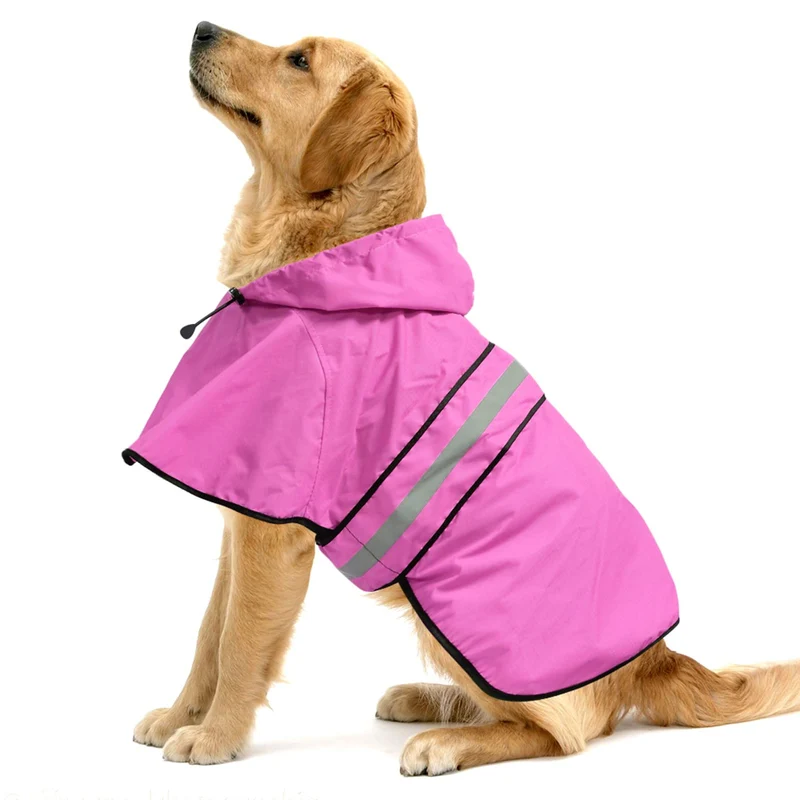 Manteau Pluie Chien Ezierfy – Imperméable Léger, Capuche Ajustable, Haute Visibilité (Rose, XL)