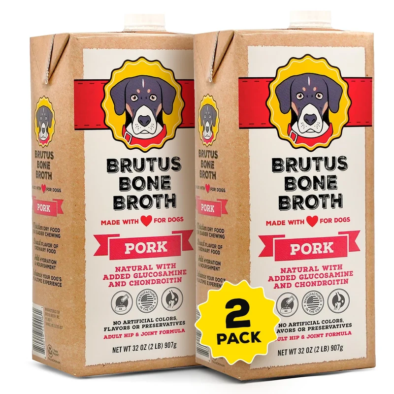 Brutus Bone Broth Liquide pour Chiens — Naturel et Fabriqué aux États-Unis | Glucosamine & Chondroïtine, Ingrédients de Qualité Humaine | Hydratant, Sauce et Friandise (Porc) Pack 2