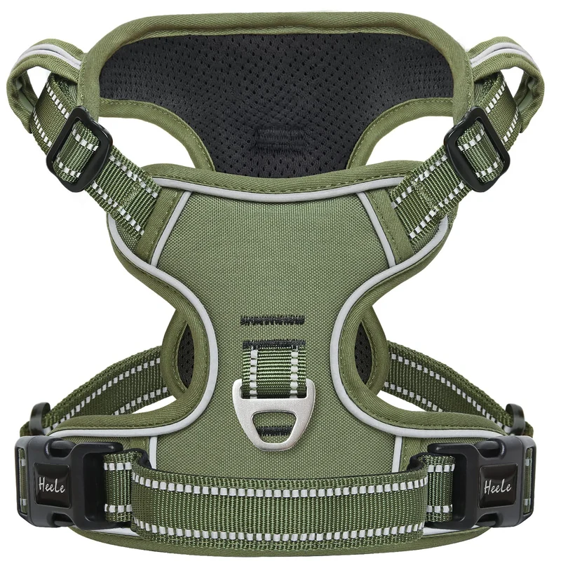 HEELE Harnais pour chien – anti-traction, réglable, rembourré et réfléchissant – Taille L, Vert