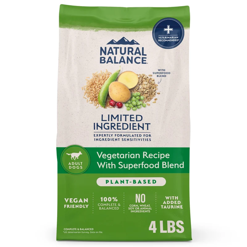 Natural Balance Aliments secs pour chiens adultes – protéine végétale vegan et céréales saines, recette végétarienne, sac de 4 livres
