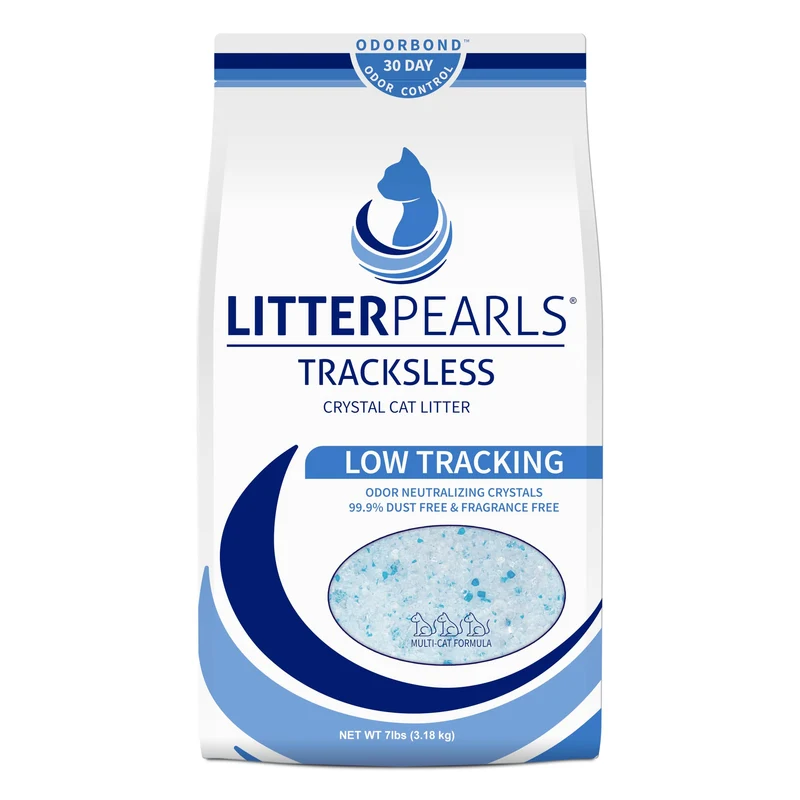 Litière Cristaux Litter Pearls Sans Traces – ODORBOND, Contrôle des Odeurs, 7 lb – Blanc et Bleus