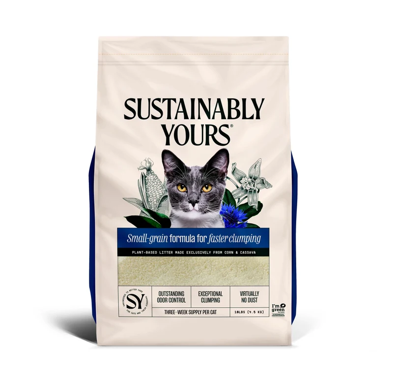 Sustainably Yours Litière Naturelle pour Chats – Grain Fin, Clumping Parfait, Presque Sans Poussière, Sans Parfum – 10 lb