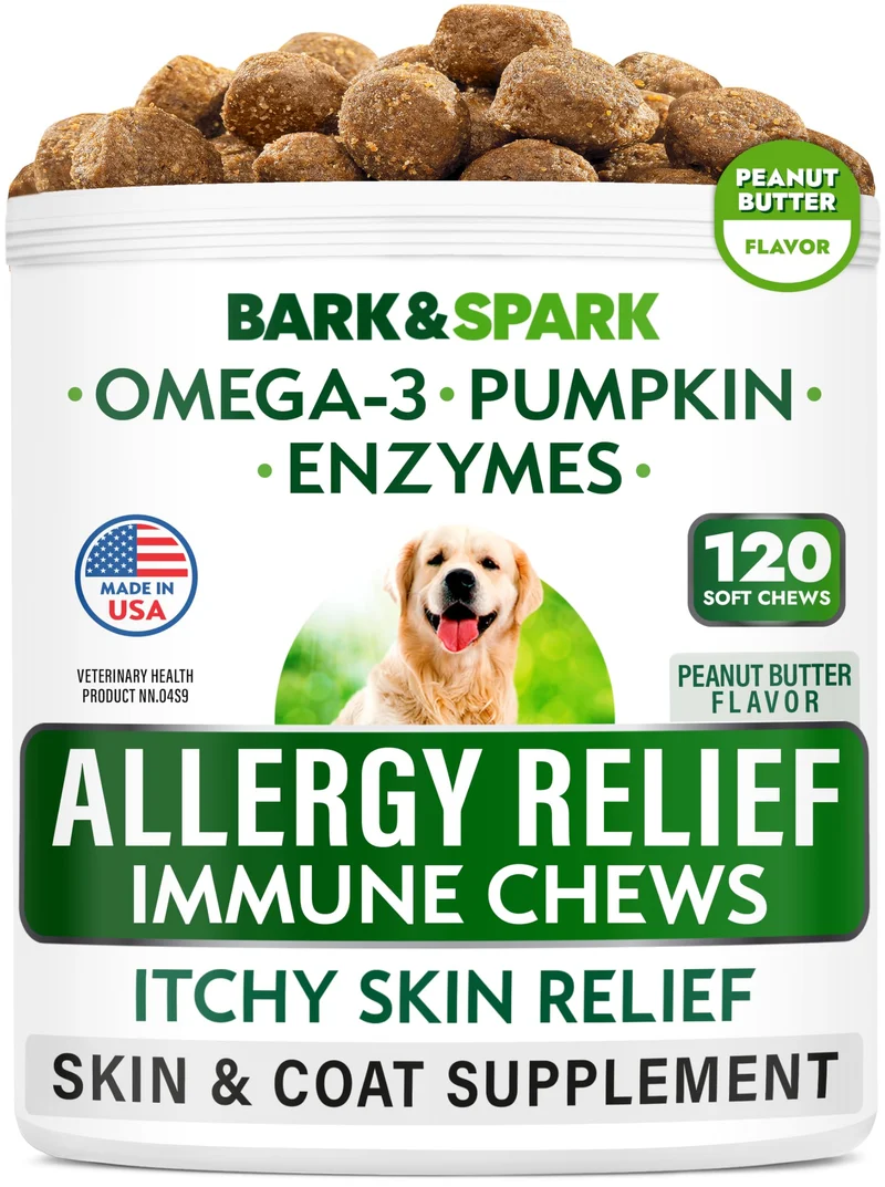 BARK&SPARK Friandises Anti-Allergie pour Chien – Peau Saine & Allergies Saisonnières, 120 bouchées