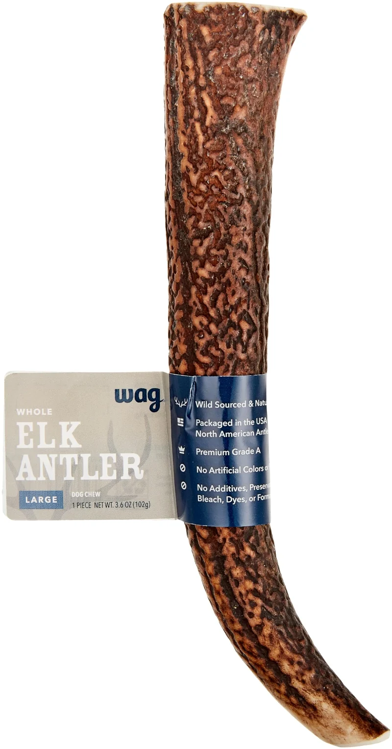WAG — Mâche-Corne de Cerf Naturelle, Grand Morceau 20-24 cm, Longue Durée pour Chiens Agressifs, Pour Chiens 14-20 kg, 3,60 oz (Lot unique)
