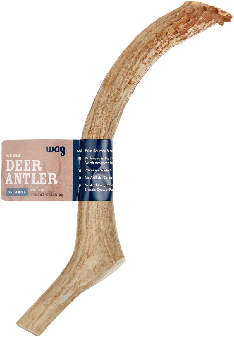 WAG Os de Cerf – Naturel et Entier, 9 à 10,5 pouces, Durable pour Chiens de Plus de 20 kg – Marque Amazon