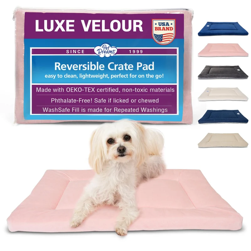 Pet Dreams Tapis de Cage pour Chien Rose — Lavable et Non Toxique, Compatible iCrate 18–48 pouces