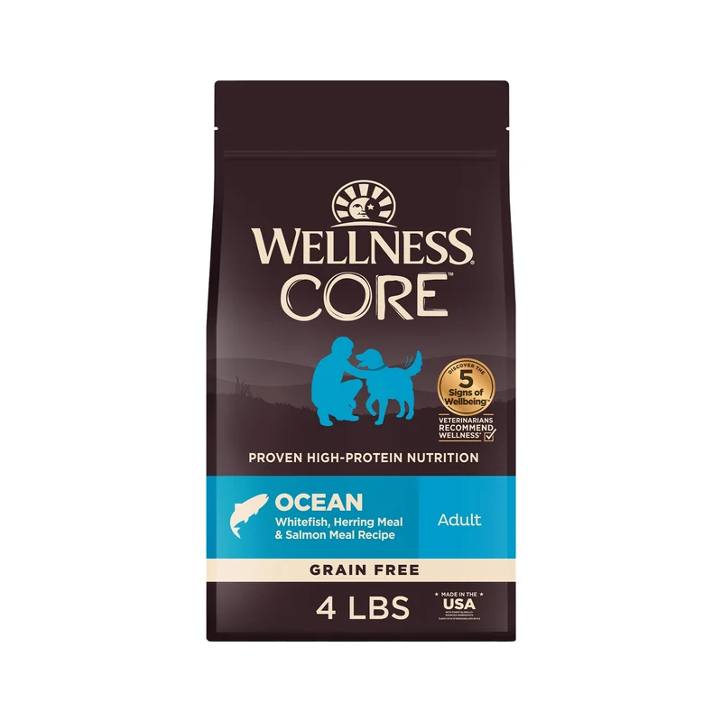 Wellness CORE Alimentation sèche pour chien adulte – Sans céréales, sans poulet, recette flétan blanc, hareng et saumon – Sac 1,8 kg