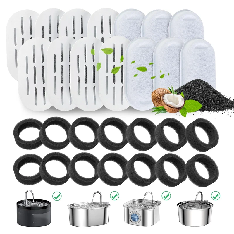 DOOOB Filtres pour Fontaine Chat – Lot 28 (14 Filtres + 14 Éponges) – Eau Propre