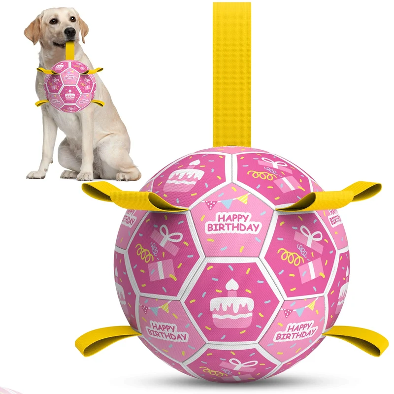 QDAN Ballon-Jouet Chien Anniversaire — Balle de Football avec Sangles et Cloche (8 pouces)