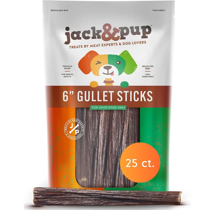 Jack&Pup Bâtonnets œsophage pour chiens – 6 pouces, Paquet de 25, Bœuf jerky longue durée
