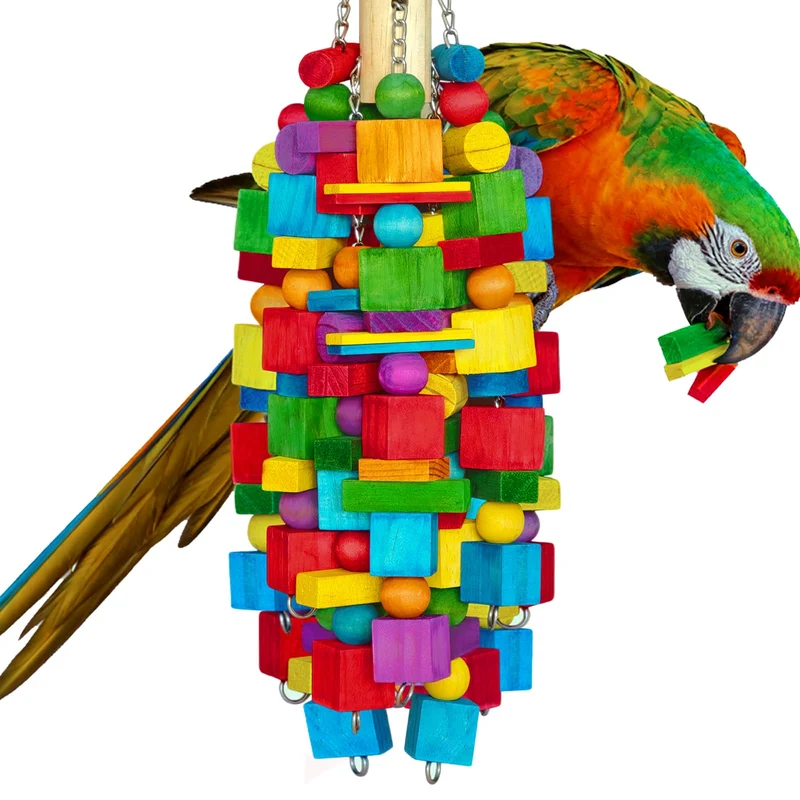 Zephyriel — Jouet Extra Large pour Grands Perroquets (Aras et Cockatoos) | Bois Naturel et Chaîne Acier Inoxydable