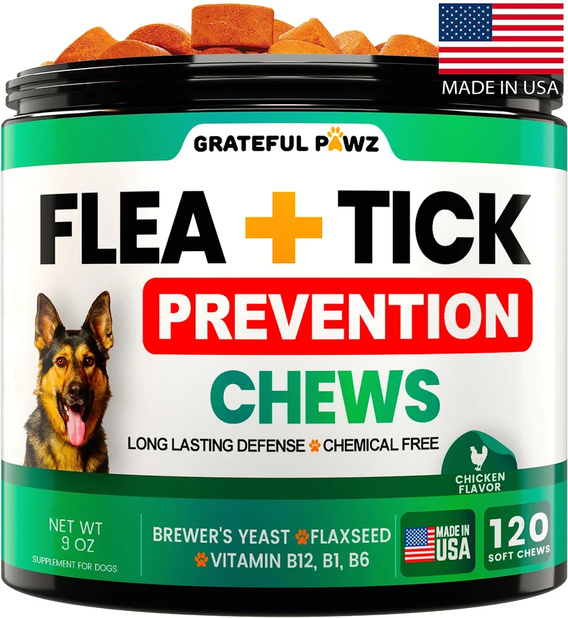 Grateful Pawz - Comprimés à mâcher anti-puces et anti-tiques pour chien | 120 comprimés mous | Fabriqué aux États-Unis