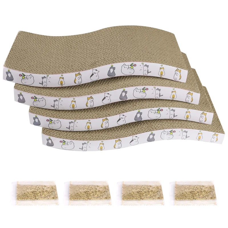 PatiencET Grattoirs pour Chat en Carton – Lot de 4, Texture Courbe Réversible et Durable pour Chats d’Intérieur