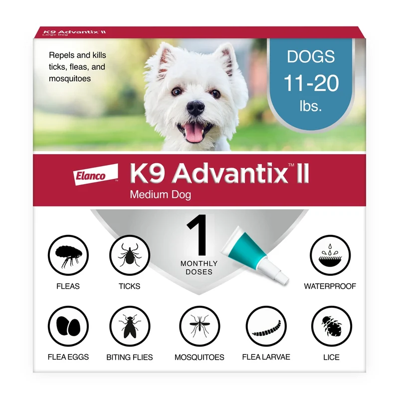 K9 Advantix II pour Chien Moyen (11–20 lb) – Traitement et Prévention Puces, Tiques et Moustiques – 1 Mo