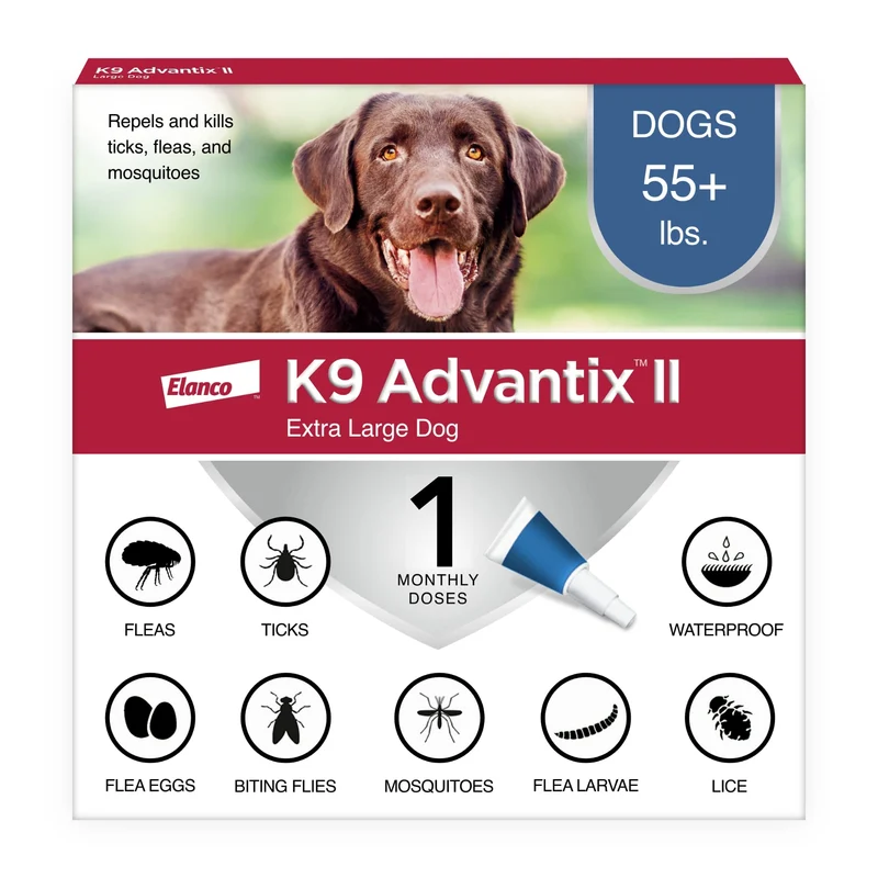 K9 Advantix II XL Chien Plus de 55 lb | Traitement topique mensuel – Puces, tiques, moustiques | Recommandé par les vétérinaires
