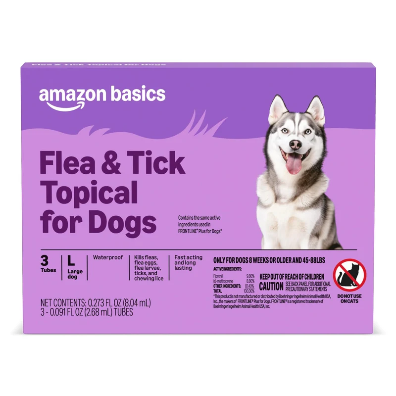 Amazon Basics – Traitement topique préventif contre les puces et les tiques pour chiens grands (45–88 lb) – 3 doses, action rapide et longue durée
