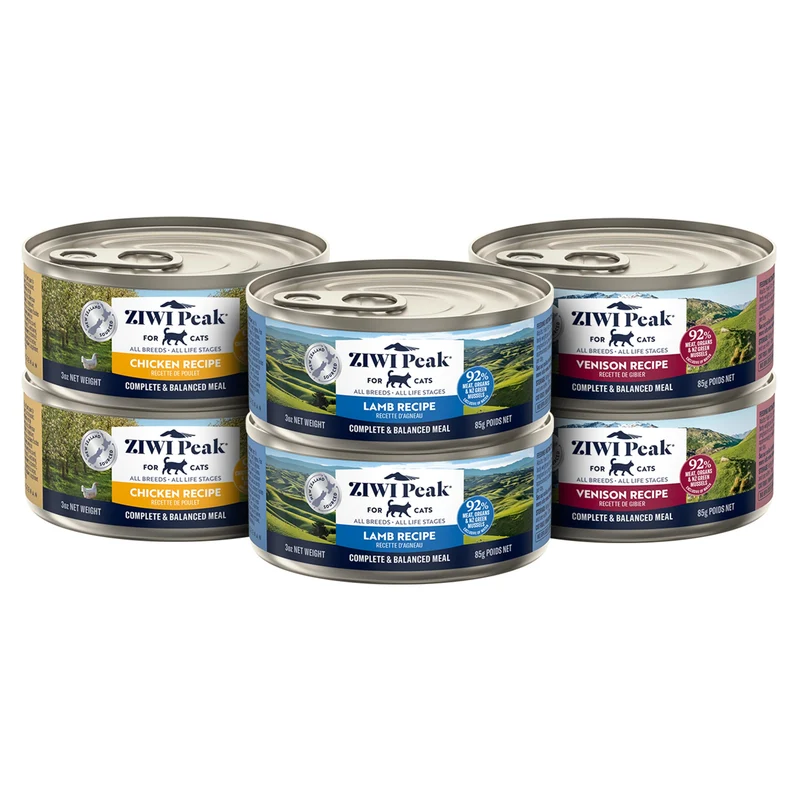 ZIWI Peak Nourriture humide pour chat – Lot varié Venaison, Poulet et Agneau, 6 boîtes de 3oz