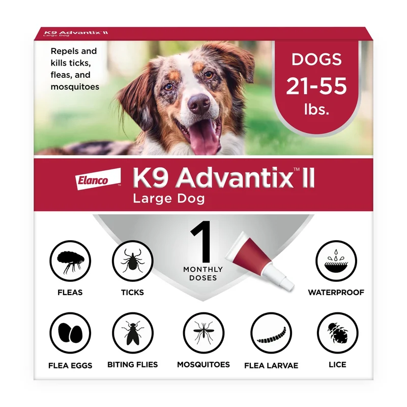 K9 Advantix II Grand Chien 21–55 lb — Traitement et Prévention (1 mois) Puces, Tiques & Moustiques