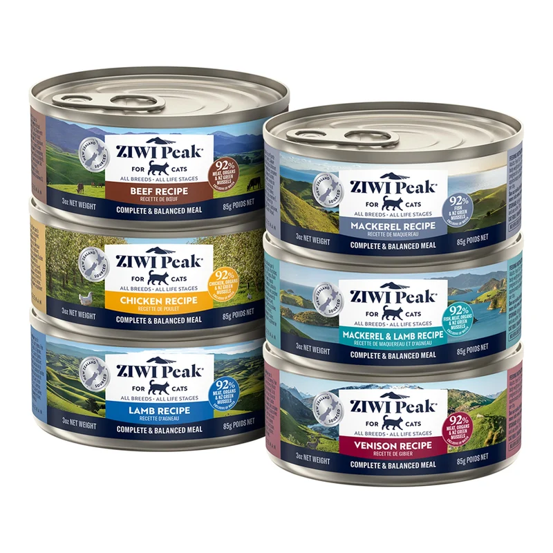 ZIWI Peak – Pack varié Nourriture humide pour chat (6 boîtes 3oz, 85 g) – Boeuf, Poulet, Agneau, Maquereau & Agneau, Maquereau, Venaison