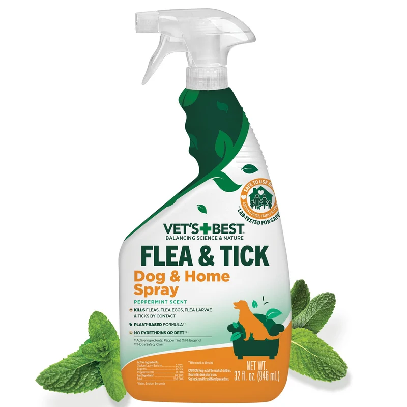 Vet's Best Vaporisateur Anti-Puces et Tiques pour Intérieur – Solution végétale pour chiens, 946 ml, Fabriqué aux États‑Unis