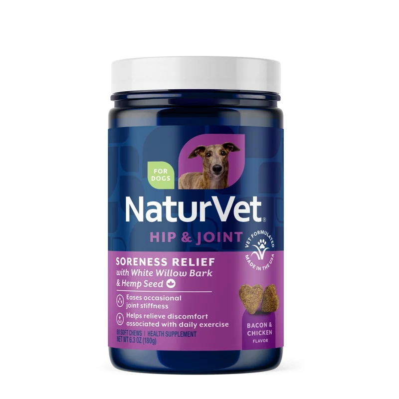 NaturVet – Bouchées molles au chanvre pour chiens – Soutien potentiel des articulations, graines de chanvre, 60 bouchées – Fabriqué aux États‑Unis
