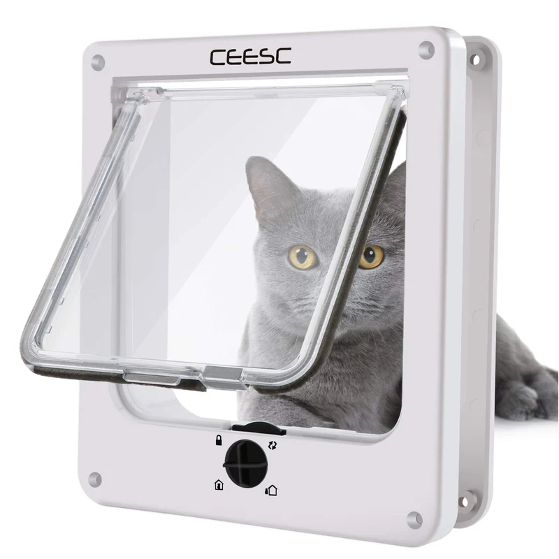 CEESC Porte pour chat moyen – Porte rotative 4 directions, intérieur/extérieur, étanche, version améliorée
