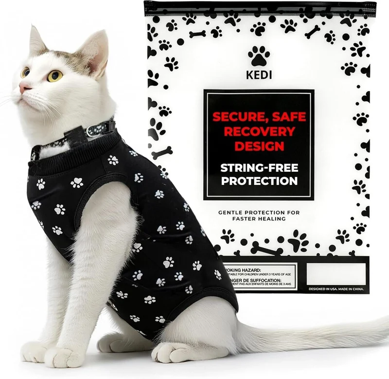Kedi Cats Solutions — Combinaison de récupération pour chat femelle après chirurgie (noir, taille M)