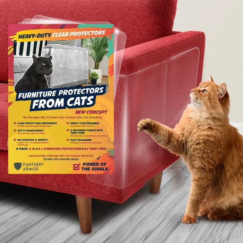 Panther Armor — Protège-canapé pour chats, 8 pièces, transparent