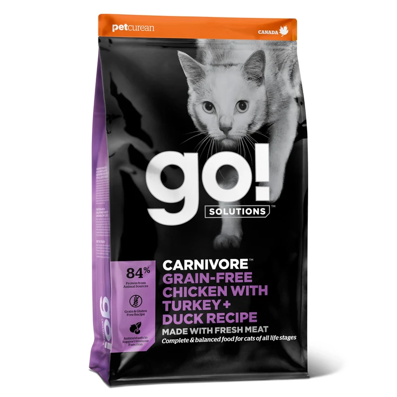 Go! Solutions Carnivore – Croquettes Sans Céréales au Poulet Dinde Canard | Protéines Élevées & Santé Urinaire, 3 lb