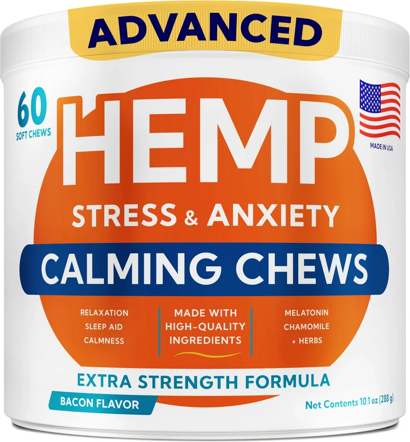 GOODGROWLIES Friandises apaisantes pour chiens – Chanvre, Mélatonine et Valériane – Calme et Sommeil – 60 pièces – Fabriqué aux États‑Unis