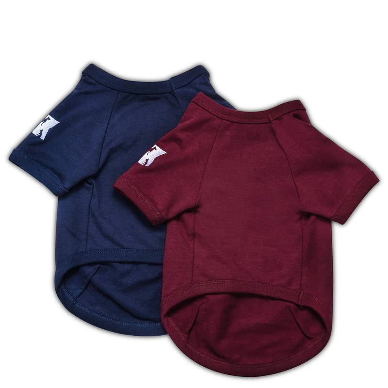 Koneseve T-shirts pour chien en coton doux — lot 2 pièces bleu et rouge