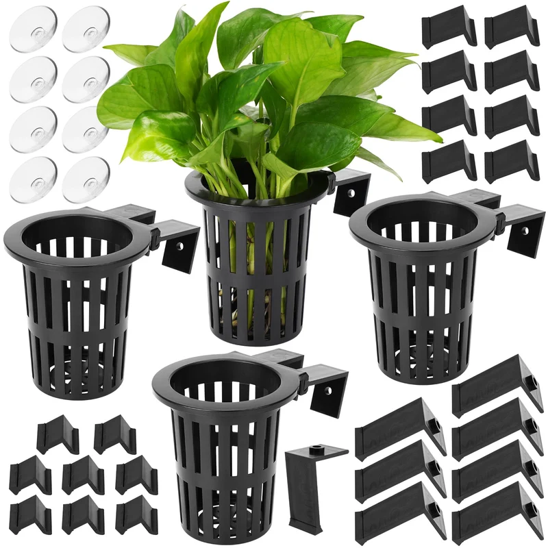 Borlech 2025 Nouveau Porte-Plante Aquarium Grand avec Crochets d’Extension 1,57 pouces et Ventouses – 4 Pièces