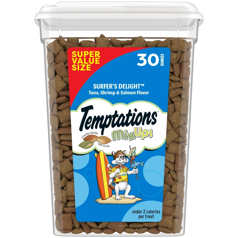 Temptations Plaisir du Surfeur – Friandises pour Chat Mélange Thon, Crevettes et Saumon, Texture Croquante et Moelleuse, Tube 850 g