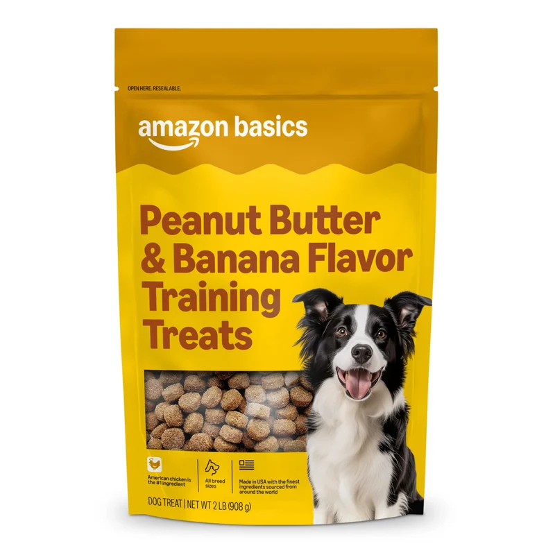 Amazon Basics – Friandises d'entraînement pour chiens goût beurre de cacahuète et banane, 2 livres