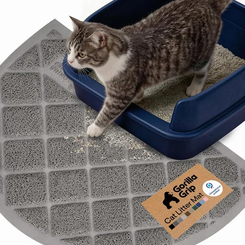 GORILLA GRIP Tapis de Litière pour Chat – Maille Coussinée et Capture Profonde, 30x20 pouces, Gris