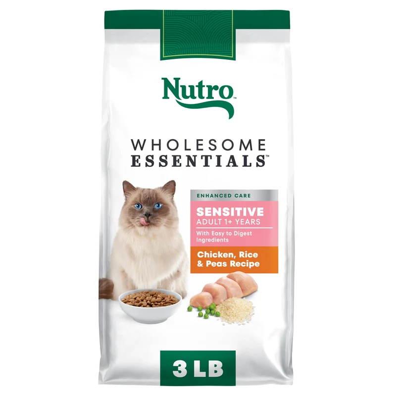 Nutro Wholesome Essentials – Croquettes pour Estomac Sensible (Poulet, Riz et Pois) – Chat Adulte, 3 Livres