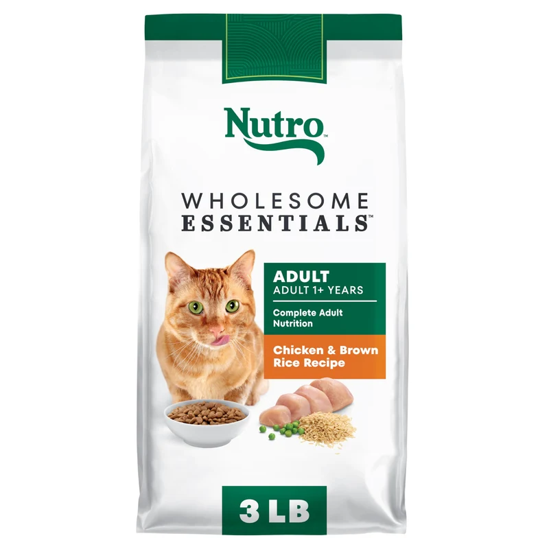 Nutro Wholesome Essentials – Croquettes sèches pour chat adulte au poulet et riz brun, sac 3 lb