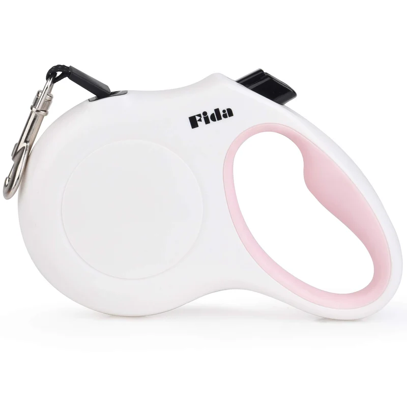 Fida Laisse Rétractable pour Chien – 16 Pieds, Jusqu’à 20 kg, Sans Enchevêtrement, Blanc et Rose