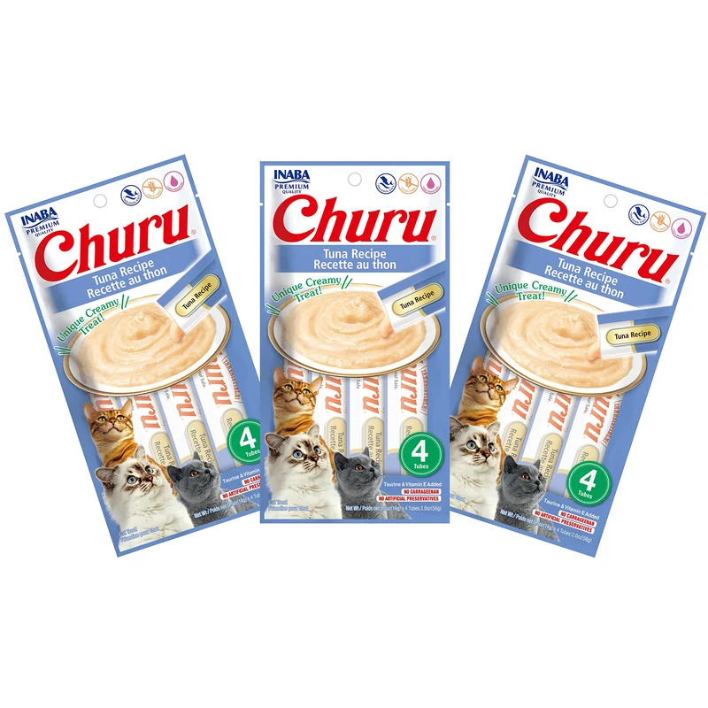INABA Churu Thon Purée Naturelle – Friandises en Tube pour Chat (12 Tubes)
