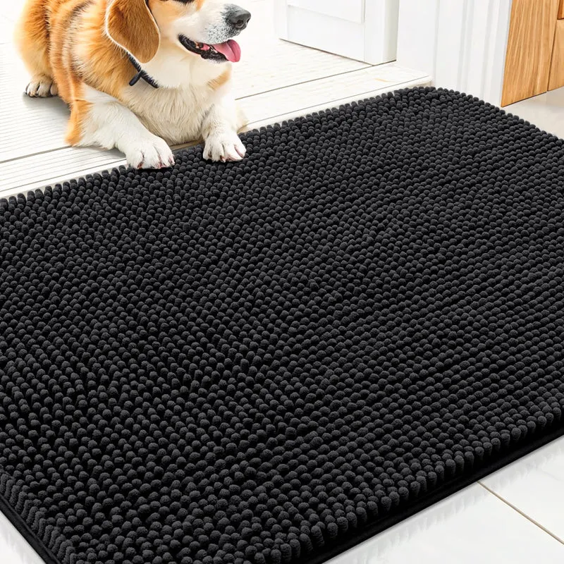 Smiry Paillasson pour Pattes Boueuses 30x20 cm – Absorption, Antidérapant et Lavable | Tapis d'Entrée Noir